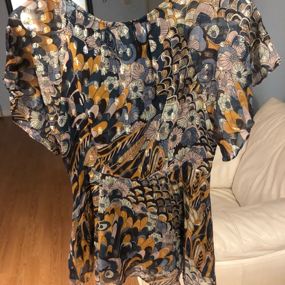 Anthropologie HD In Paris Prisma Peacock Silk Top - Picture 3 of 5